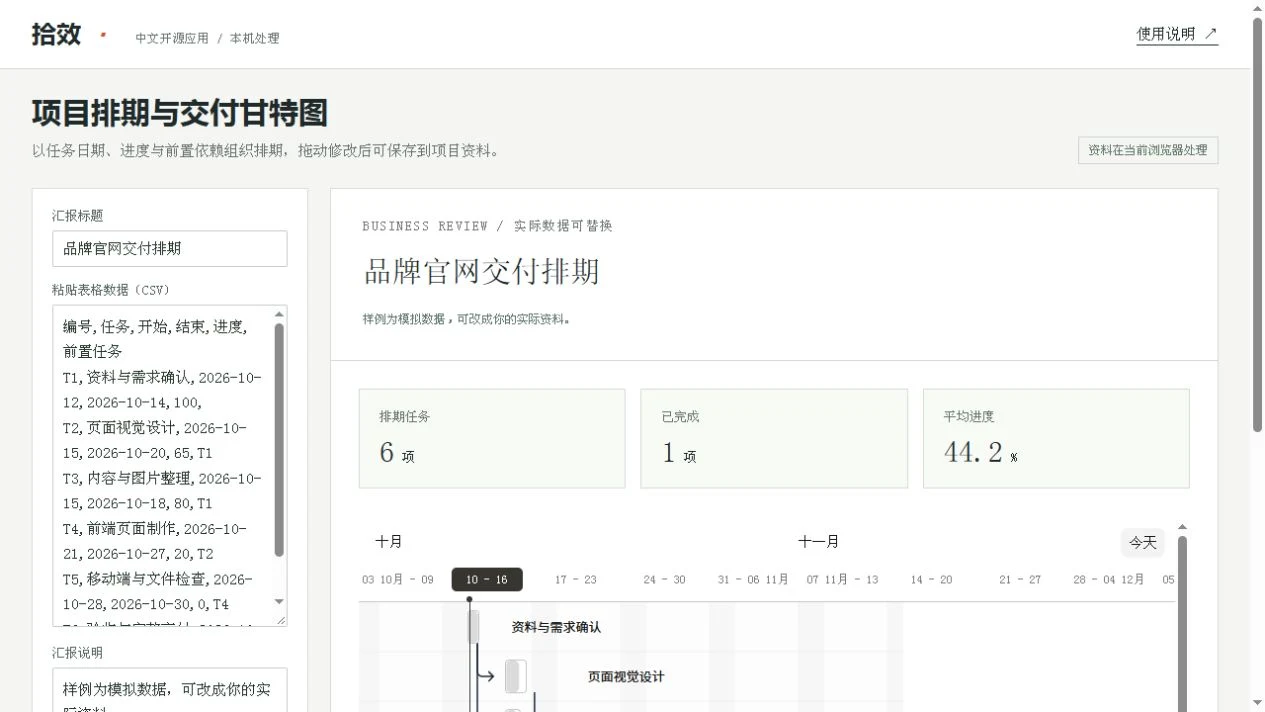 项目排期与交付甘特图预览