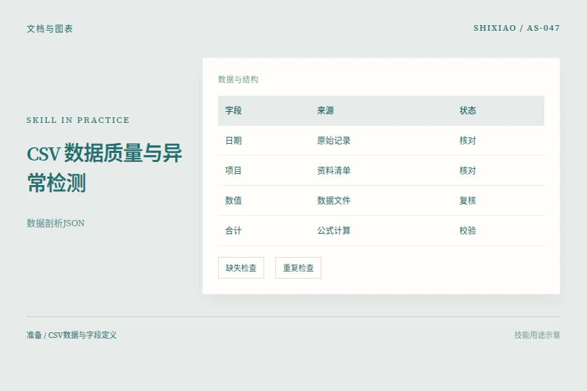CSV 数据质量与异常检测用途示意