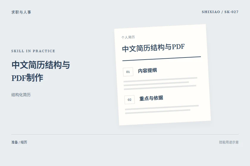 中文简历结构与PDF制作用途示意